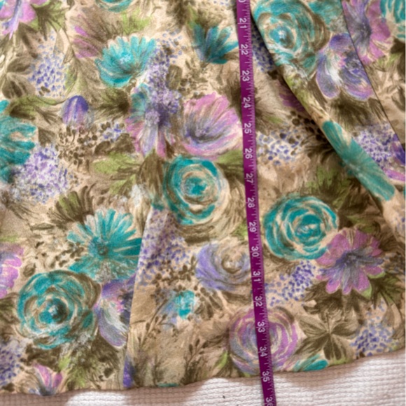 Vintage Teal & Lavender Floral A-line Dress Summer Feminine Retro 50s 70s - Picture 4 of 10